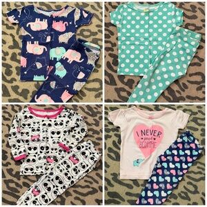 Bundle of 4 Fitted Pajama Sets, Baby Girl Sz 12M